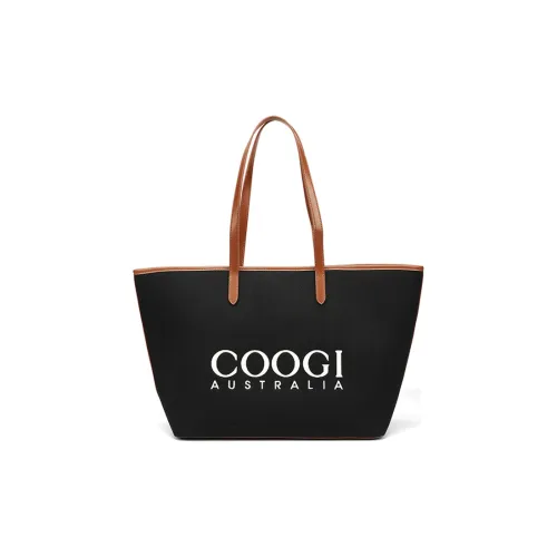 COOGI Fabric With Synthetic Leather Tote Bag Shopping Bag Shoulder Bags Large Size Women's Ecru/Black