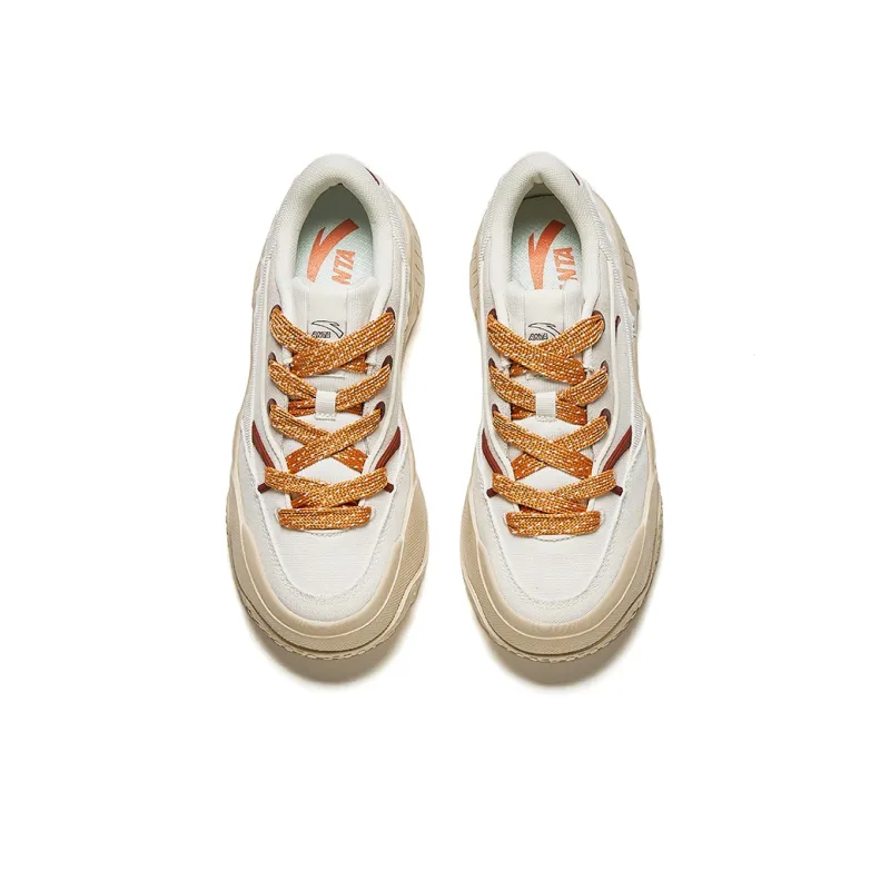 Anta Cookie Shoes Cushioning Wear Resistant Low Top Skateboard Shoes Women's White Brown-2