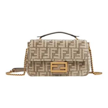 FENDI Baguette Calfskin Portable Crossbody Bag, Shoulder Bag Medium Size Women's Dove Gray