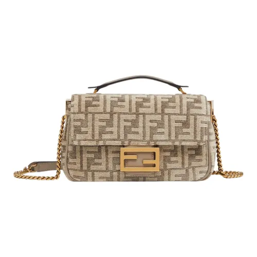 FENDI Baguette Calfskin Portable Crossbody Bag, Shoulder Bag Medium Size Women's Dove Gray