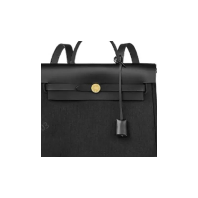 HERMES Herbag Zip Canvas With Leather Handbag Backpack Unisex Black Gray-3