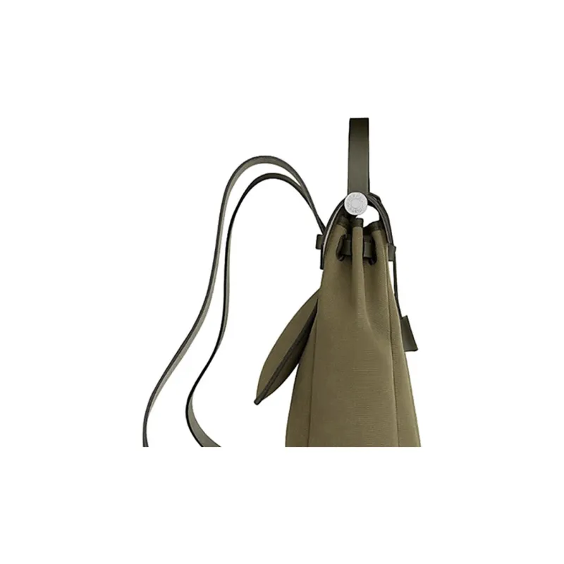 HERMES Herbag Zip Canvas With Hunter Cow Leather Portable Backpack Regular Unisex Olive Green/Khaki-3