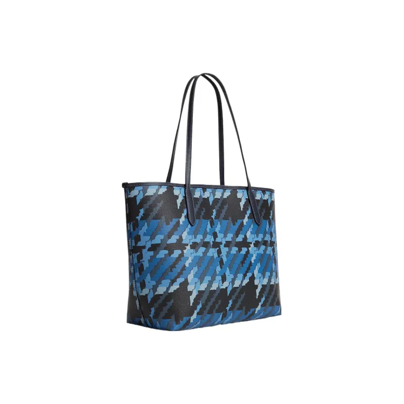 COACH City Canvas With Leather Tote Bag Shopping Bag Shoulder Bag Handbag Regular Women's Silver & Blue Multicolor-1