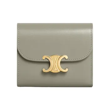 CELINE Triomphe Shiny Calfskin Wallet Small Size Women's Green Clay