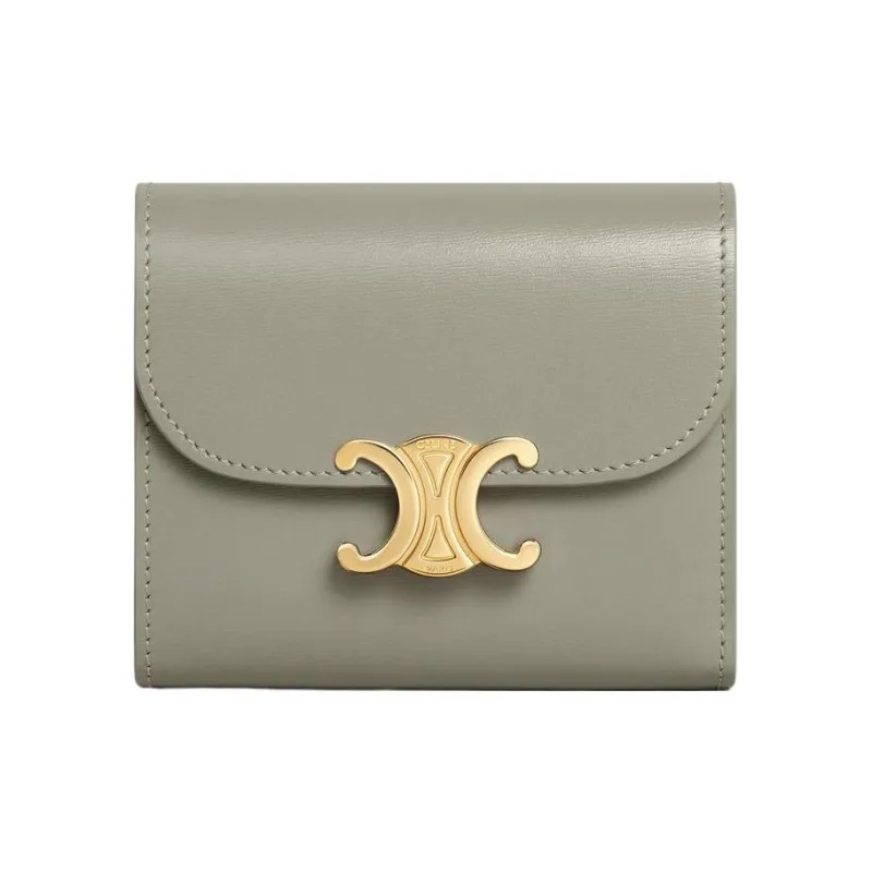 CELINE Triomphe Shiny Calfskin Wallet Small Size Women's Green Clay-0