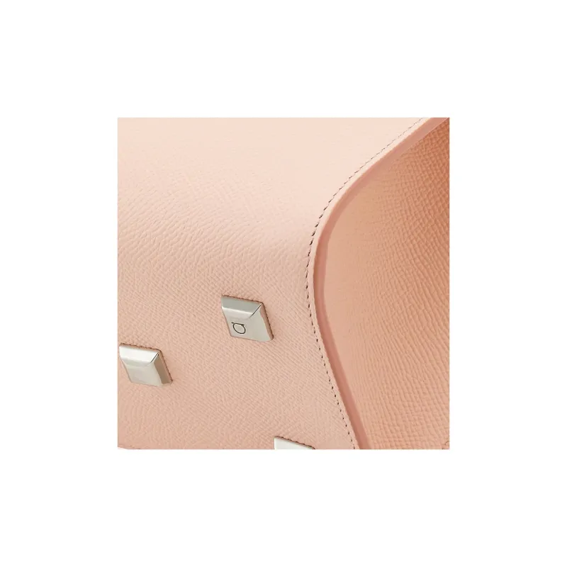 FERRAGAMO Studio Hammered Texture Calfskin Box Bag, Shoulder Bag, Crossbody Bag, Handbag Trumpets Women's Light Pink-4