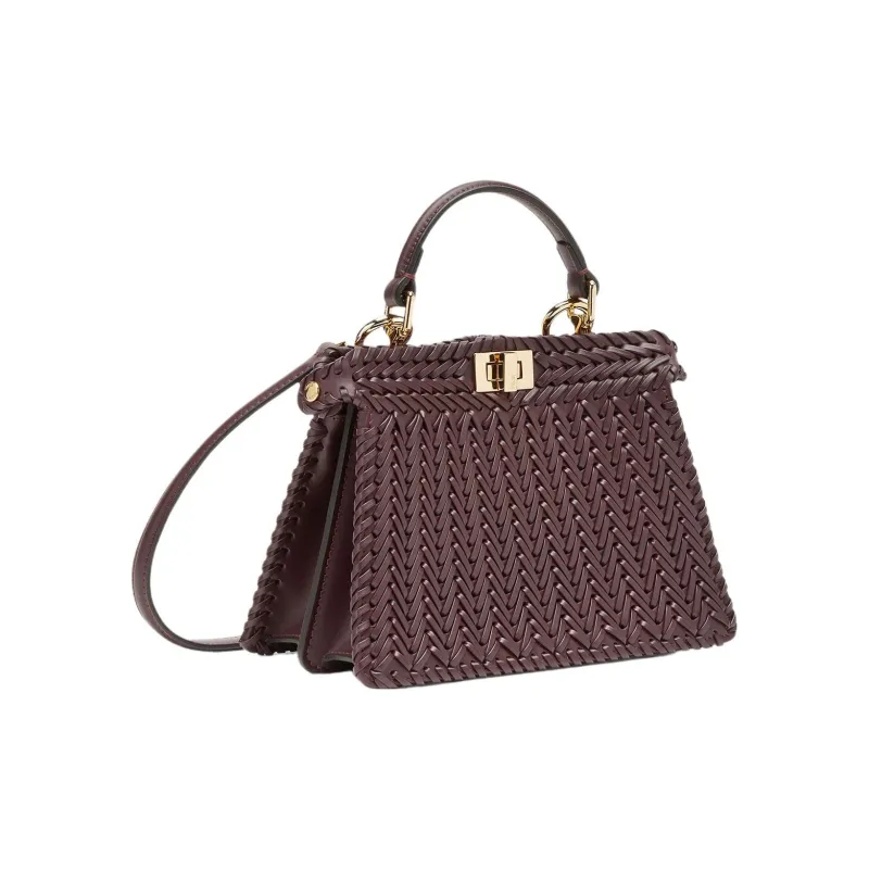 FENDI Peekaboo ISeeU Calfskin Shoulder Bag Crossbody Bag Handbag Regular Women's Burgundy-1