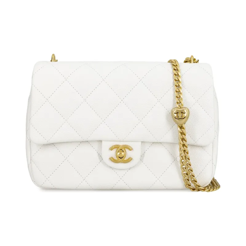 CHANEL 23P SS Grain Embossed Cow Leather Mini Square Flap Bag, Shoulder Bag, Crossbody Bag Tubas Women's White-0