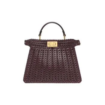 FENDI Peekaboo ISeeU Calfskin Shoulder Bag Crossbody Bag Handbag Small Size Women's Burgundy