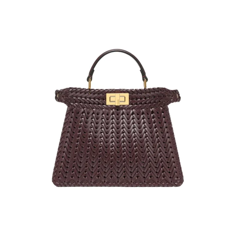 FENDI Peekaboo ISeeU Calfskin Shoulder Bag Crossbody Bag Handbag Small Size Women's Burgundy-0