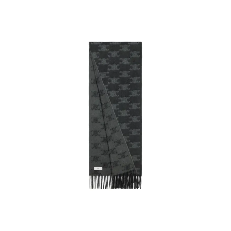 CELINE Fringed Scarf In Monogram Cashmere-2