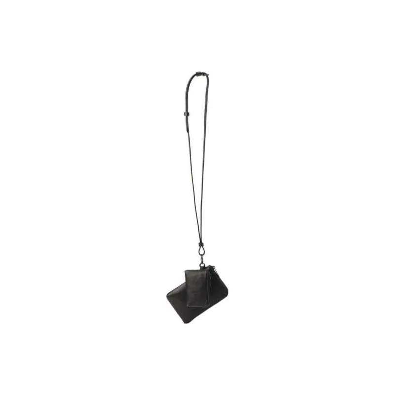 Yohji Yamamoto Cow Leather Cell Phone Pouch Shoulder Bag Wallet Unisex Black-0