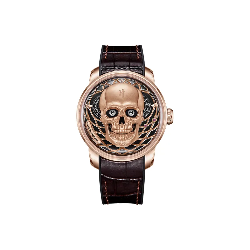 LUCKY HARVEY Craft Master Collection Skull Automatic Mechanical Movement Rubber Strap Watch Men's Watches Black Dial-3
