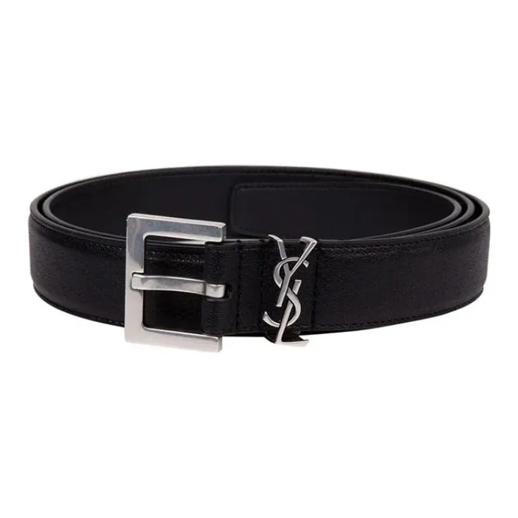 SAINT LAURENT Ysl Logo plaque Leather Belt-1