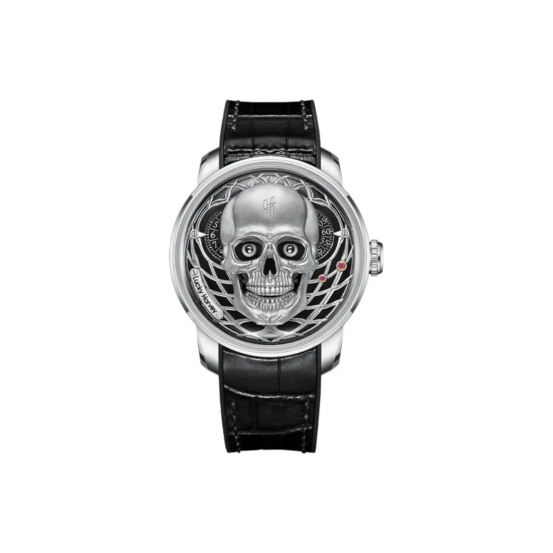 LUCKY HARVEY Craft Master Collection Skull Automatic Mechanical Movement Rubber Strap Watch Men's Watches Black Dial-1