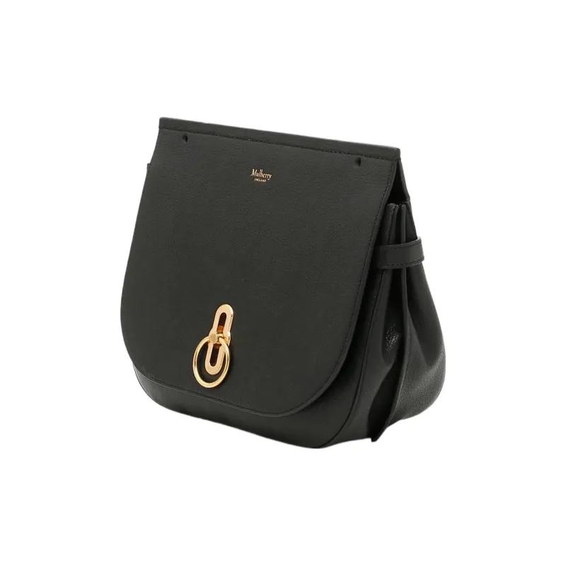 Mulberry Grained Cow Leather Shoulder Bag Crossbody Bag Small Size Women's Black-1