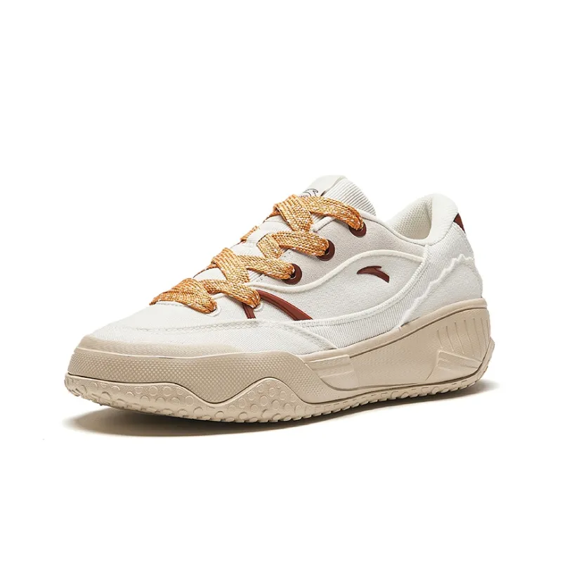 Anta Cookie Shoes Cushioning Wear Resistant Low Top Skateboard Shoes Women's White Brown-1