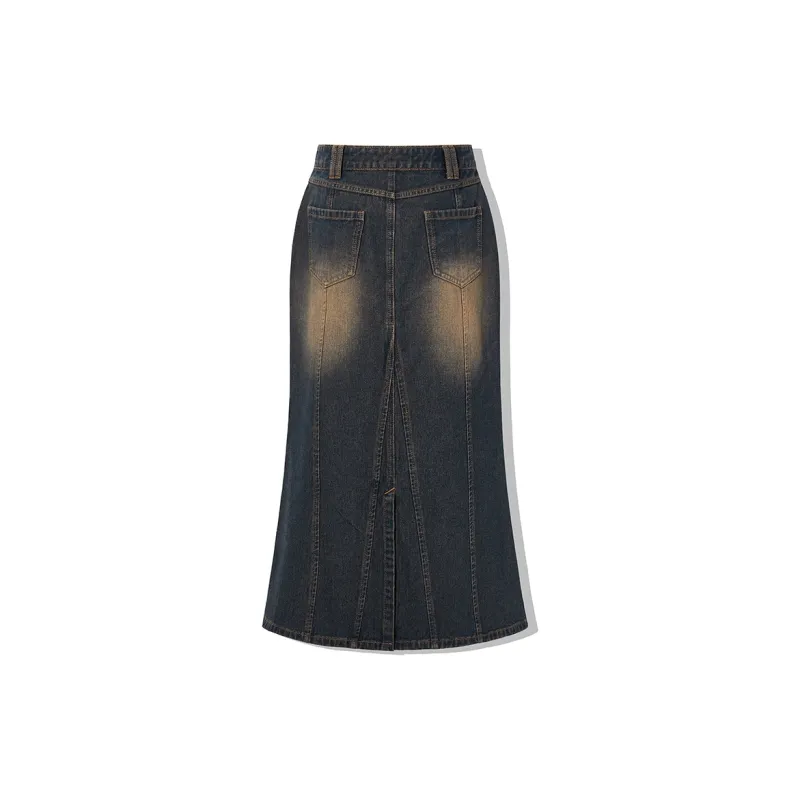 LA CRAWFISH Denim Long Skirts Women's Vintage Denim Blue-1