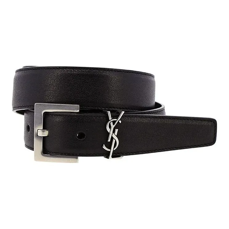 SAINT LAURENT Ysl Logo plaque Leather Belt-2