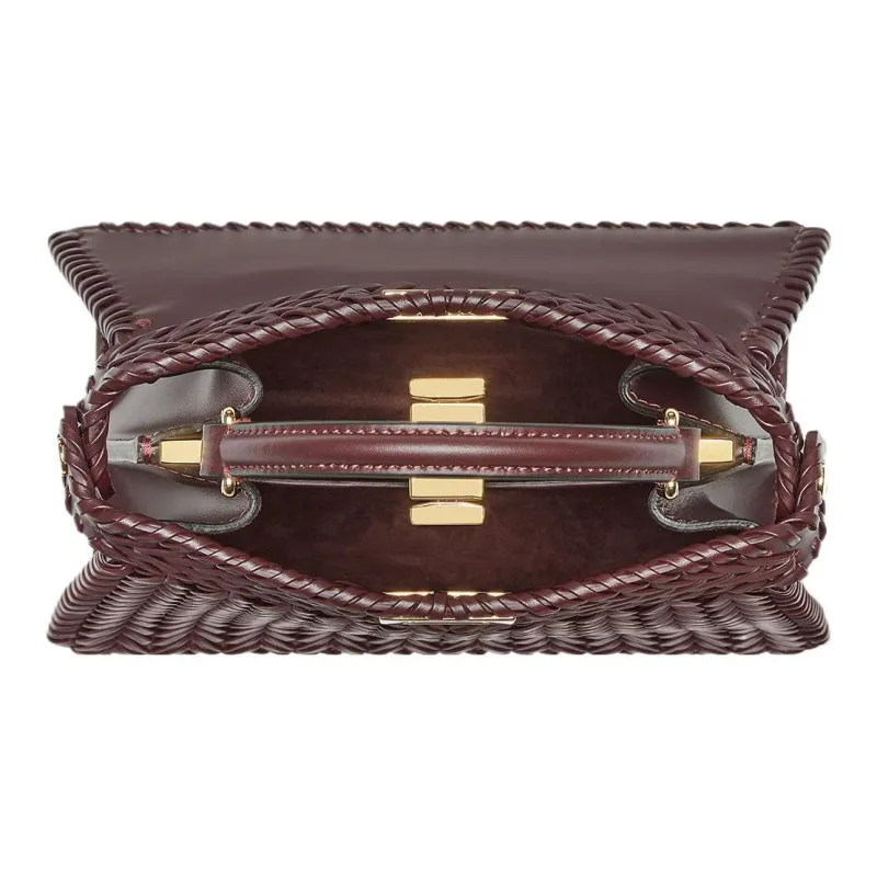 FENDI Peekaboo ISeeU Calfskin Shoulder Bag Crossbody Bag Handbag Regular Women's Burgundy-3