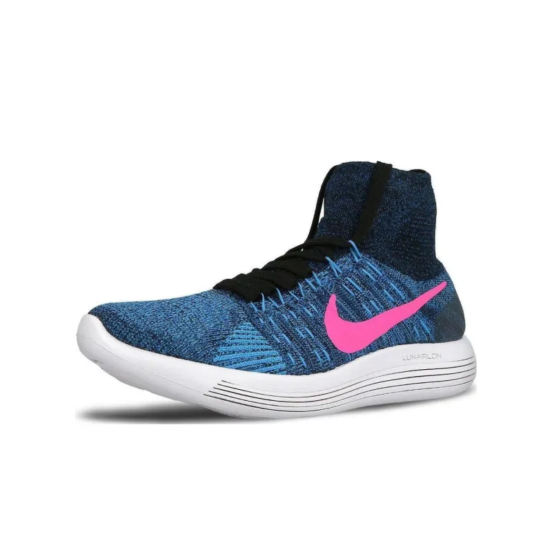 Nike LunarEpic Flyknit Cushioned Wear Resistant Breathable High Top Casual Running Shoes Women's Blue Pink-1