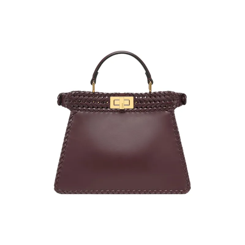 FENDI Peekaboo ISeeU Calfskin Shoulder Bag Crossbody Bag Handbag Small Size Women's Burgundy-2