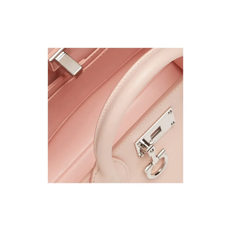 FERRAGAMO Studio Hammered Texture Calfskin Box Bag, Shoulder Bag, Crossbody Bag, Handbag Trumpets Women's Light Pink-5