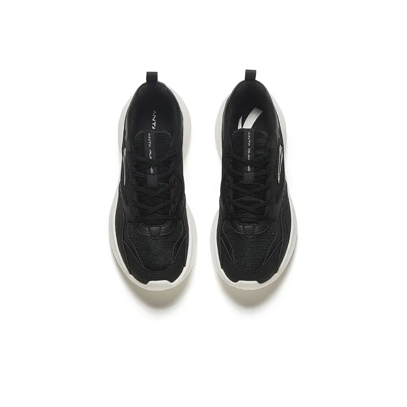 Anta Cushioned Wear Resistant Lightweight Low Top Casual Running Shoes Women's Black White-2