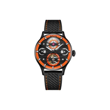 BOUX Biker Wind Collection Automatic Mechanical Movement Silicone Strap Watch Men's Watches Orange Watch Dial