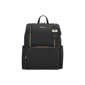 SAMSONITE Fabric Cow Leather Patchwork Backpack Regular Women's Black