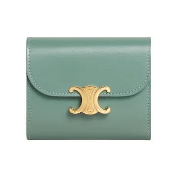 CELINE Triomphe Shiny Cow Leather Wallet Small Size Women's Celadon Green