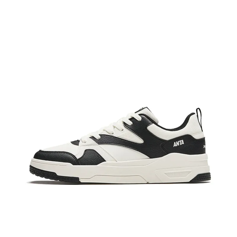 Anta Slip Resistant Cushioning Abrasion Resistant Low Top Skateboard Shoes Men's White Black-0