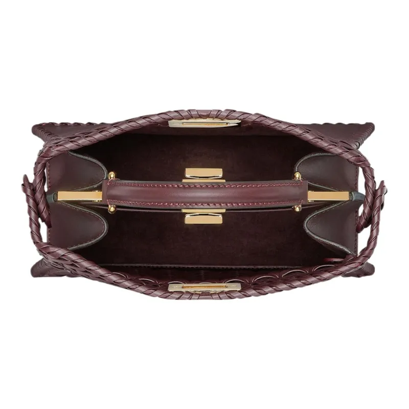 FENDI Peekaboo ISeeU Calfskin Shoulder Bag Crossbody Bag Handbag Small Size Women's Burgundy-3