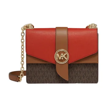 MICHAEL KORS Greenwich Artificial Leather Shoulder Bag, Crossbody Bag Small Size Women's Red & Brown