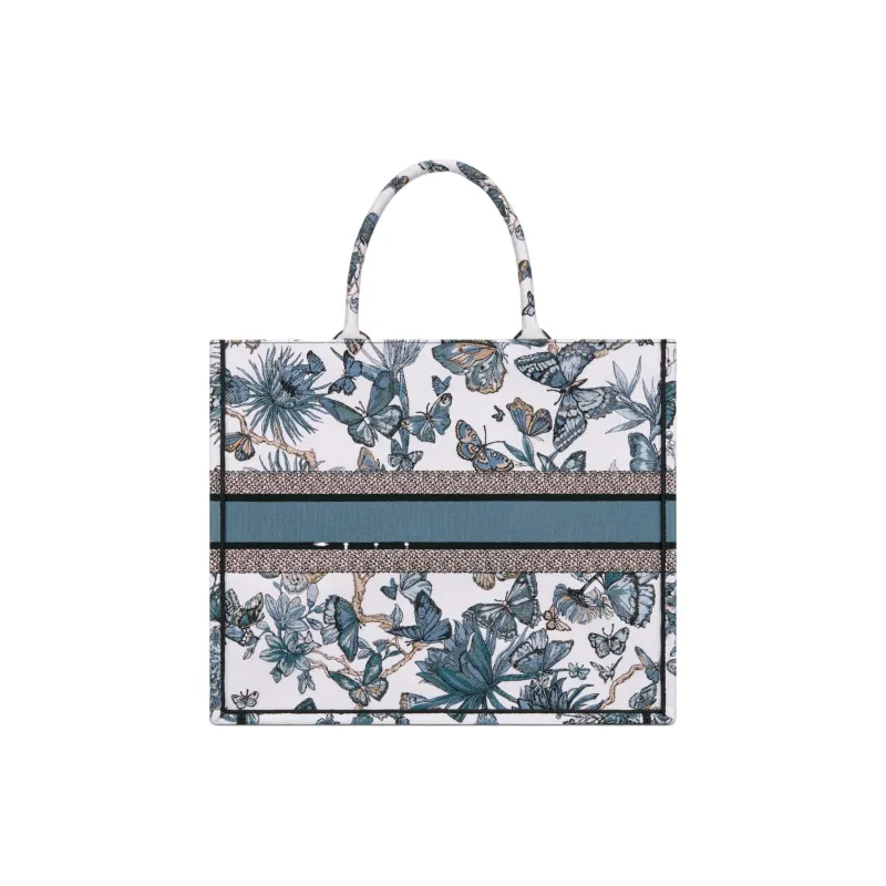DIOR BookTote Embroidery Tote Bag, Shopping Bag, Handbag Large Size Women's White & Midnight Blue-2