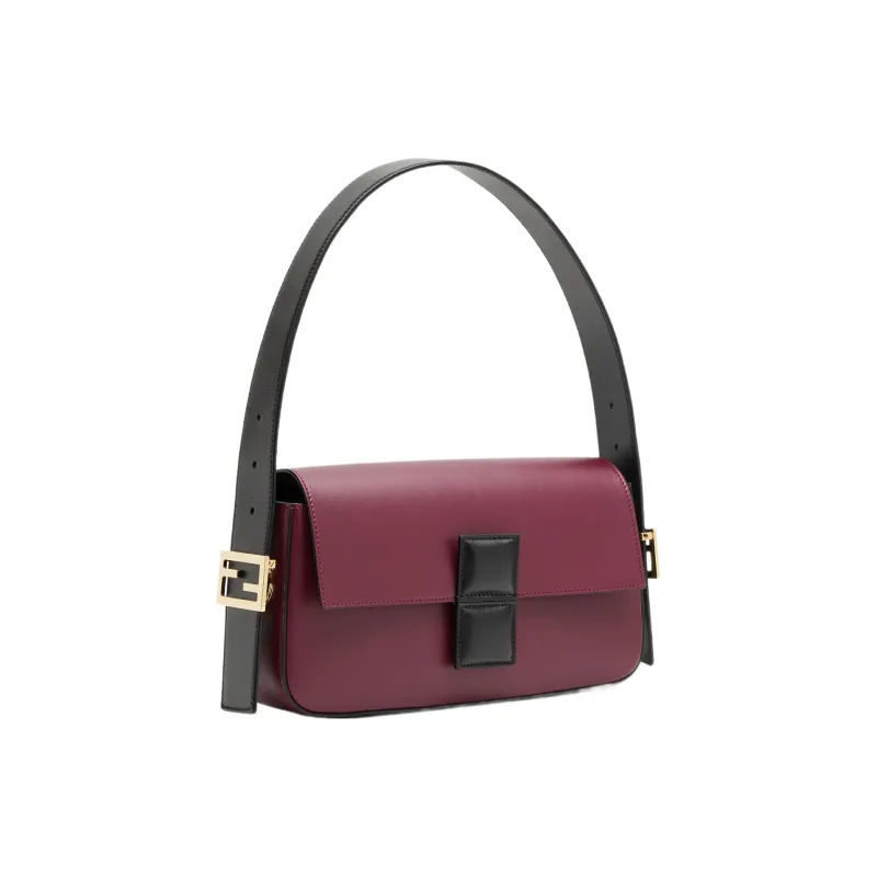 FENDI Baguette Calfskin Crossbody Bag, Shoulder Bag Women's Burgundy & Black-1