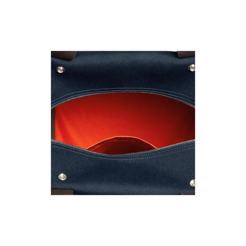 HERMES Groom Cotton Blend With Barenia Calfskin Backpack Unisex Marine Blue/Flame Orange-7