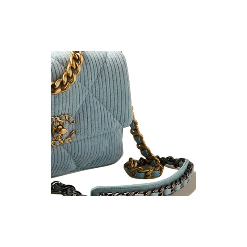 CHANEL 19Bag Corduroy Handbag, Shoulder Bag, Crossbody Bag Women's Light Blue-2