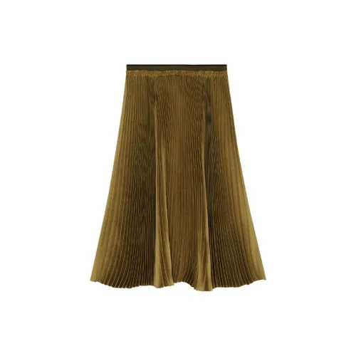 THEORY Casual Long Skirts Women's Olive Gold Green F0X