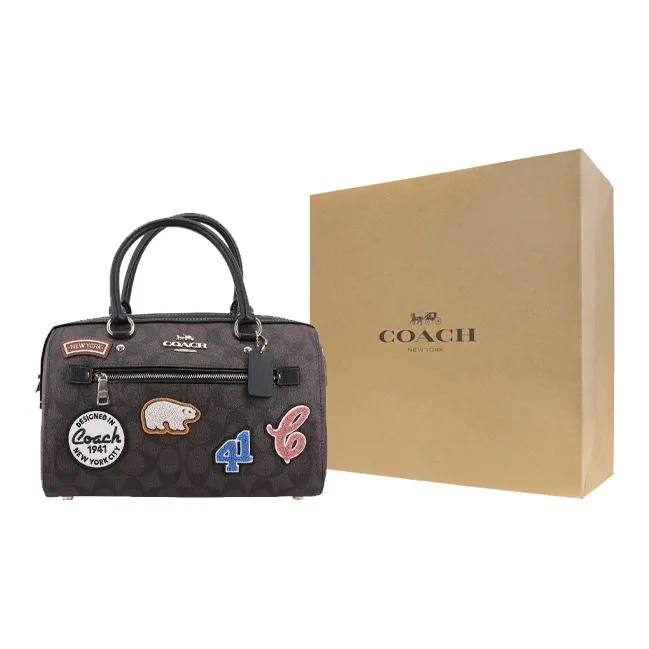 COACH Rowan Canvas With Leather Shoulder Bag, Crossbody Bag, Handbag Tubas Women's Dark Brown-7