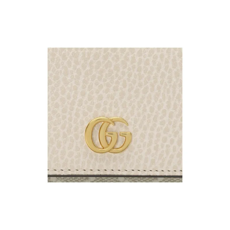 GUCCI GG Marmont Leather Paneled Canvas Card Holder Wallet Women's White-4