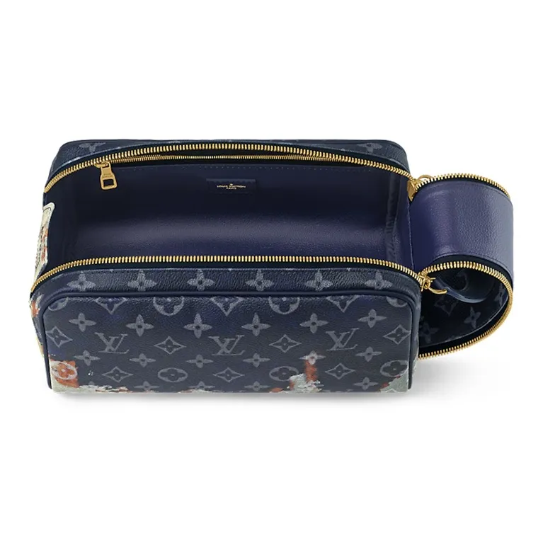 LOUIS VUITTON Dopp Kit Leather Toiletry Bag, Storage Bag Men's Ink Blue-4