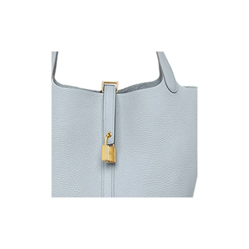 HERMES Picotin Lock Clemence Bullock Leather Basket Bag, Bucket Bag, Handbag 22 Women's 08 Pale Light Blue/Grail Blue-4