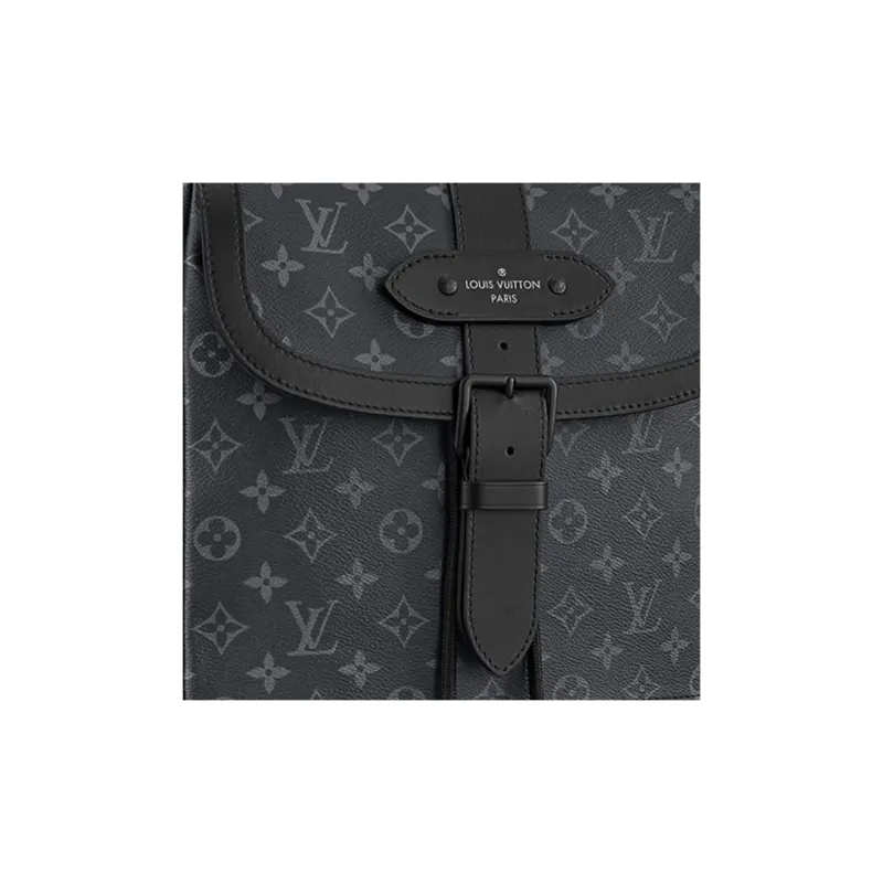 LOUIS VUITTON Saumur Coated Canvas Cow Leather Patchwork Trim Backpack Men's Black-3