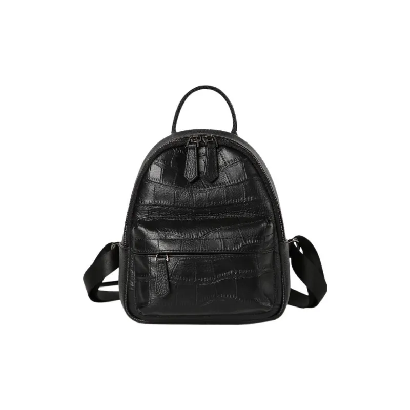 VINEY Cow Leather Patchwork Synthetic Leather Backpack Regular Women's Black-4