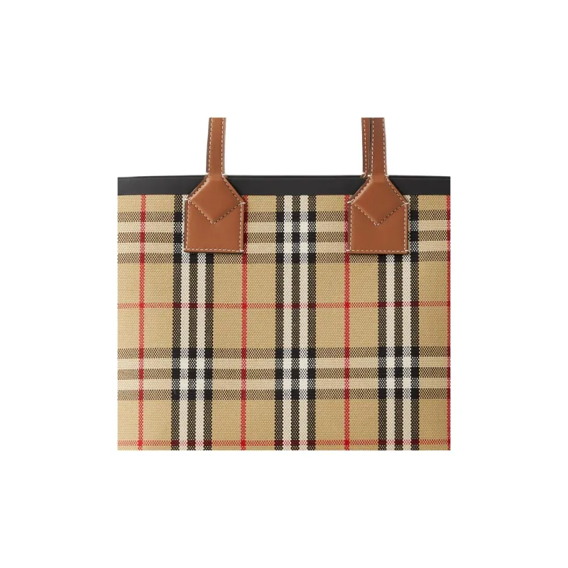 Burberry Check Cotton Small London Tote Bag Briar Brown/Black-6