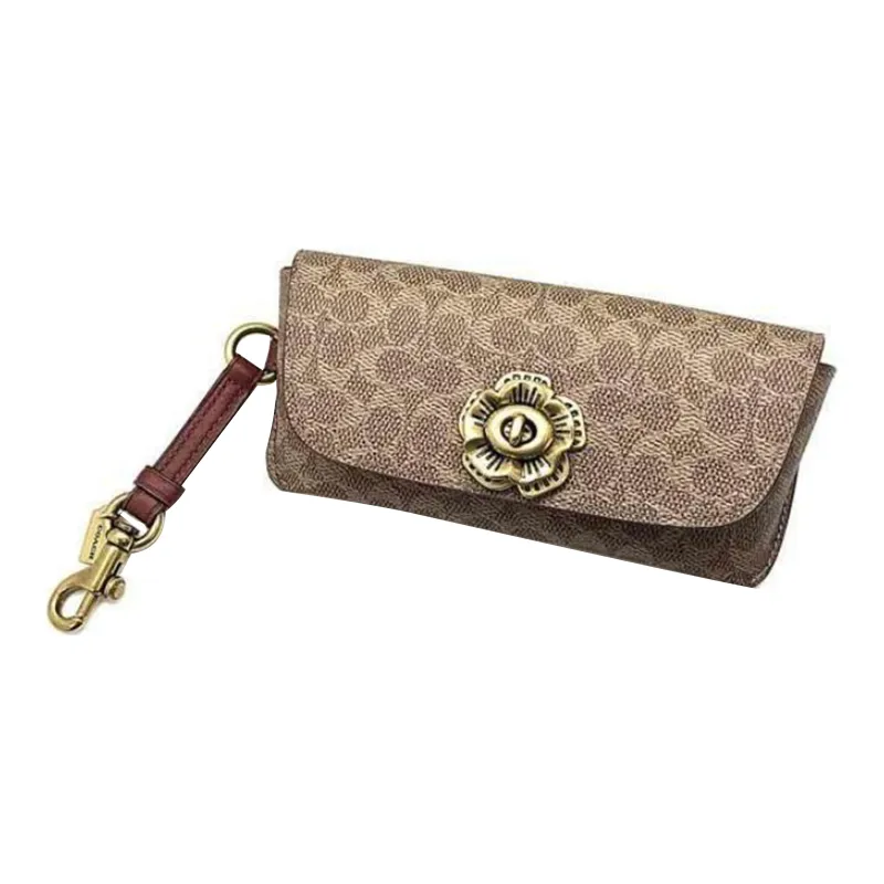 COACH Sunglass Case Genuine Leather Sunglass Case Clutch Regular Unisex Brown Monogram-1