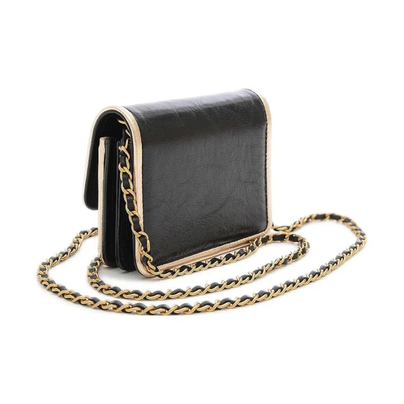 CHANEL Calfskin Crossbody Bag Clutch Women's Black & Gold-2