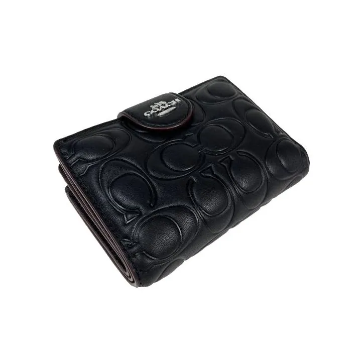 COACH Leather Coin Purse Wallet Medium Size Women's Black-3
