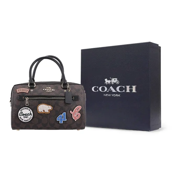 COACH Rowan Canvas With Leather Shoulder Bag, Crossbody Bag, Handbag Tubas Women's Dark Brown-9